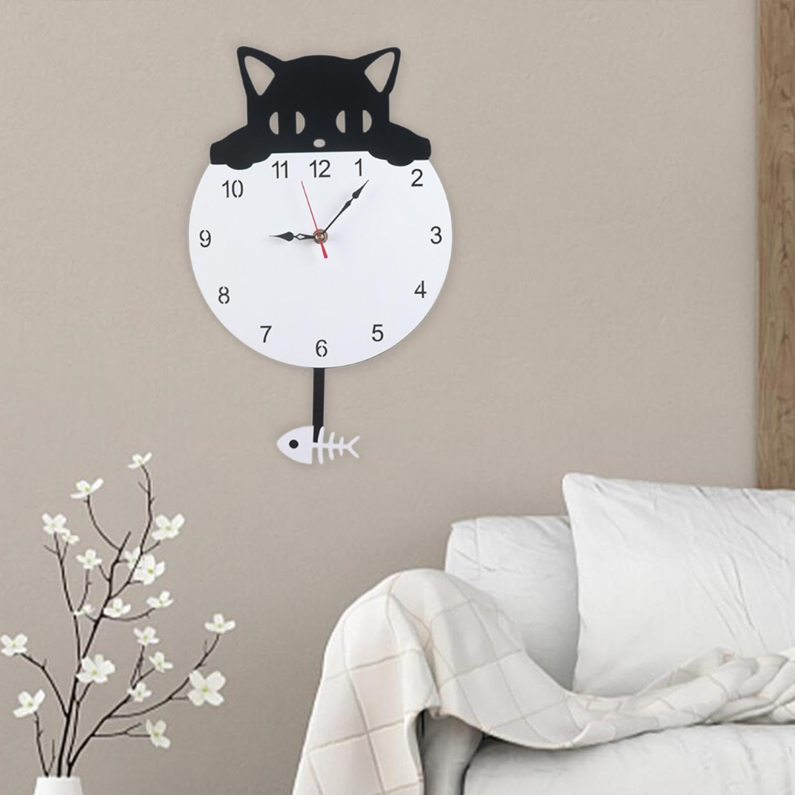 Cat Pendulum Reloj de Pared Elegante Decorativo para La Cocina del Comedor del Dormitorio