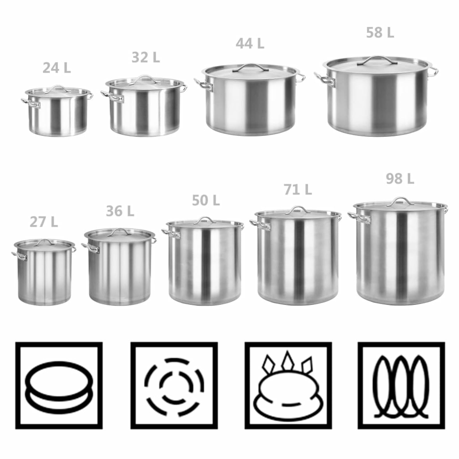 BaraSh Olla de Acero Inoxidable 58 L 50x30 cm Ollas Cocina Grandes Cacerola Baja Hoyas para Cocinar