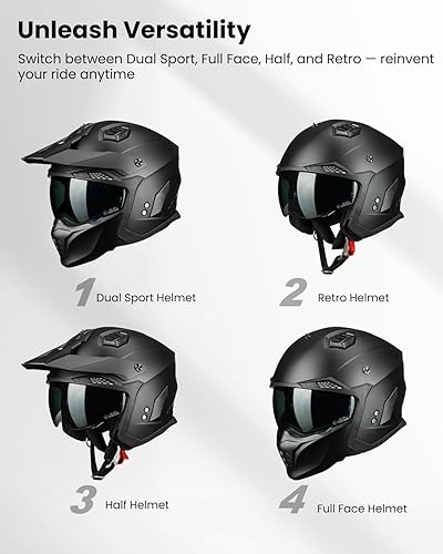 Miniatura 4 de ILM Casco abierto para motocicleta 34 medio para adulto con visera clara tintada DOT ECE para ciclomotor ATV Cruiser Scooter Modelo HS711