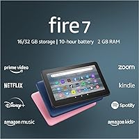 Amazon Fire 7 tablet, 7” display, 16 GB, 10 hours battery life, light and portable for entertainment at home or...