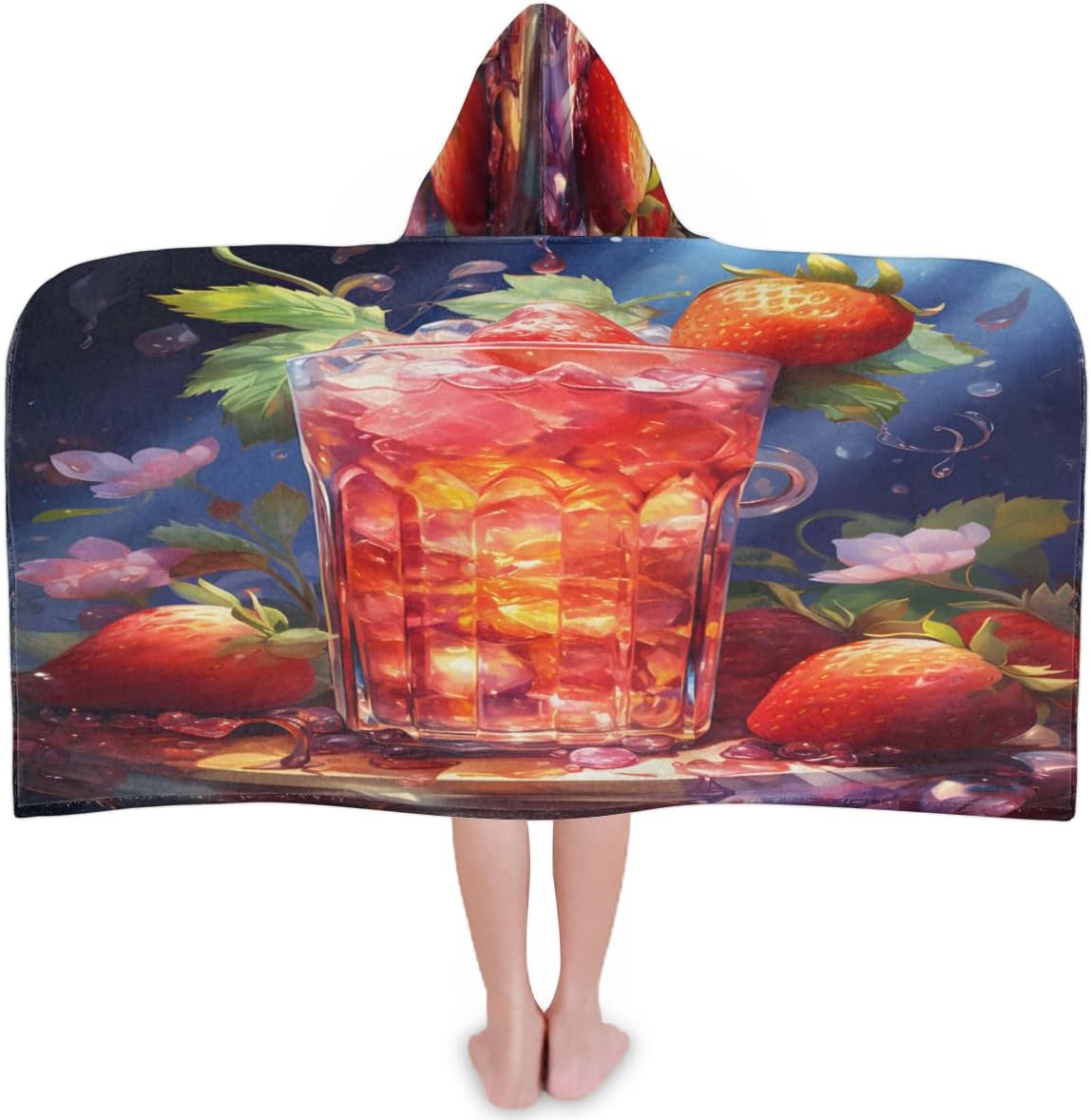 Pardick Kids Bath Towel Strawberry Juice Beach Towel with Hood Pool Cover Up for Girls Boys Soft Absorbent Hooded Bath Towel Toddler Towels for Beach, Pool