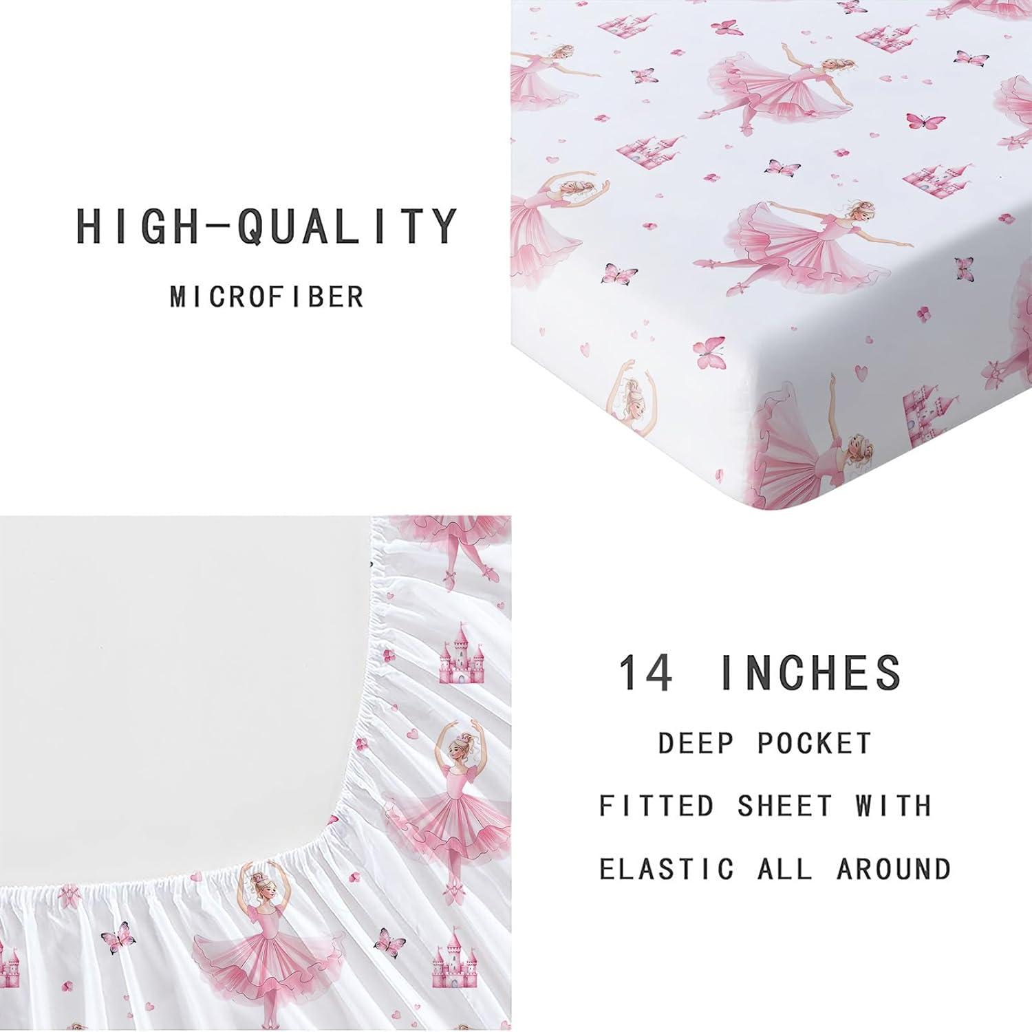 Kids Queen Sheets 4Pcs Princess Sheets Cute Queen Sheet for Girls Ballet Dancer Bedding Pink Girls Decoration Bedroom Bedding