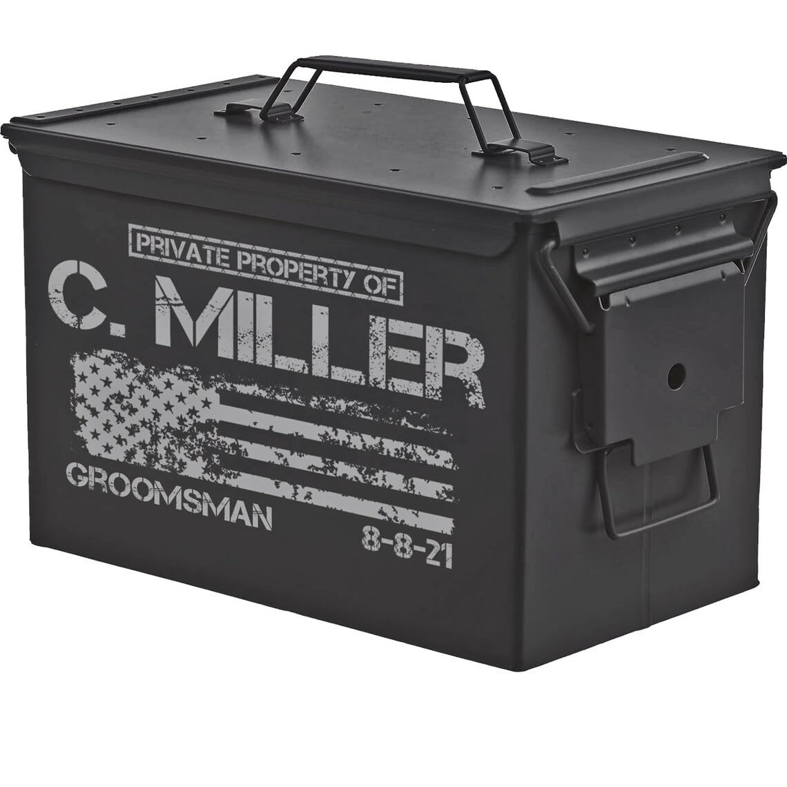Daylor Matte Black Personalized Engraved Ammo Can Storage Box Custom (50 Cal)
