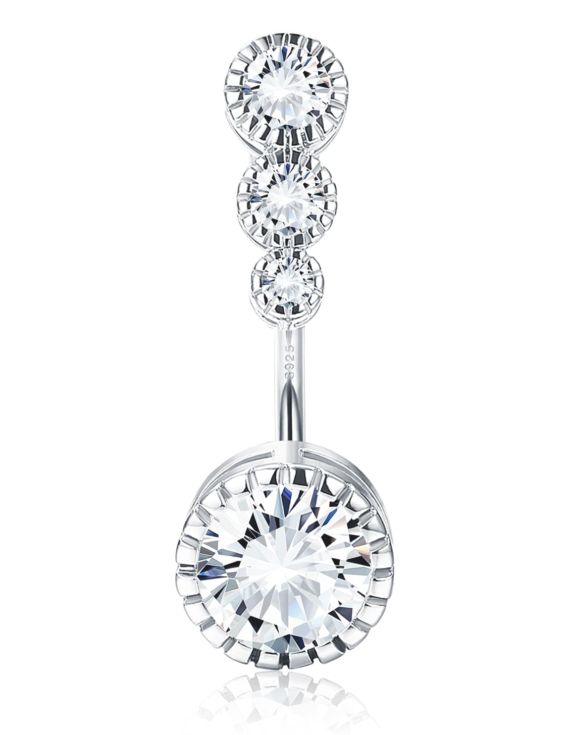 Sllaiss Piercing para ombligo de plata de ley 925 con circonita cúbica de 14 g para mujer, diseño de corazón redondo, circonita cúbica, piercing para el ombligo, joyería corporal