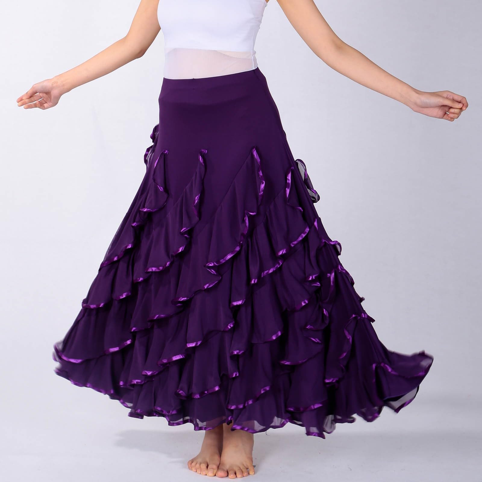 Genérico Faldas Midi Mujer - Falda De Baile Tradicional EspañOla para Mujer con Capas Y Elegante Vuelo para Actuaciones
