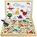 COOLJOY Bois Magnétique Puzzle, 118 Pièces Motif Dinosaure Jigsaw avec Tableau Noir de Chevalet à Double Face Jouets Educatif pour Bambin Enfants Fille 3+ Ans
