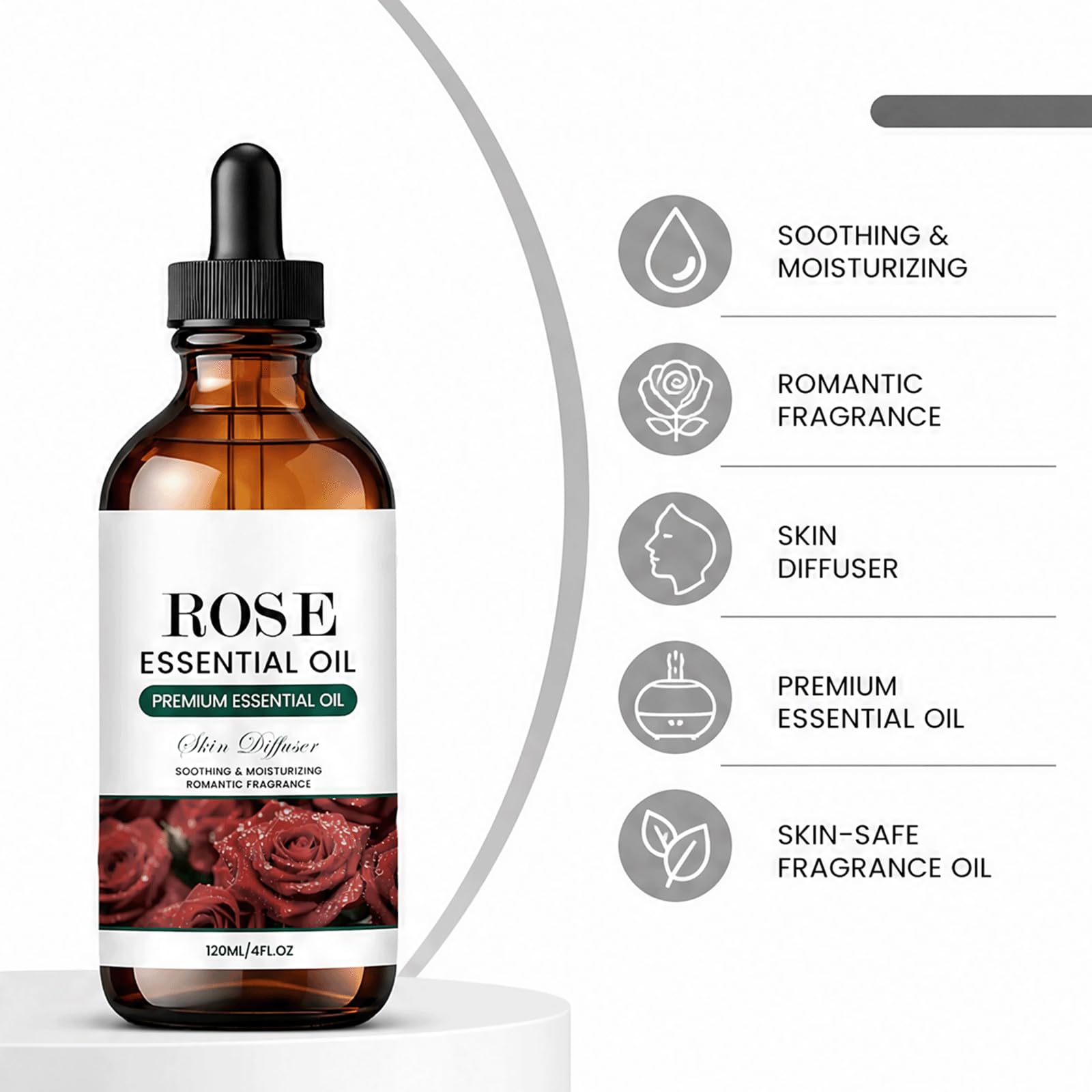 Aceite esencial reconfortante de estrés calmante de rosa orgánica, aceite de masaje hidratante seguro para la piel, cuerpo brillante, piel radiante, (5 piezas)