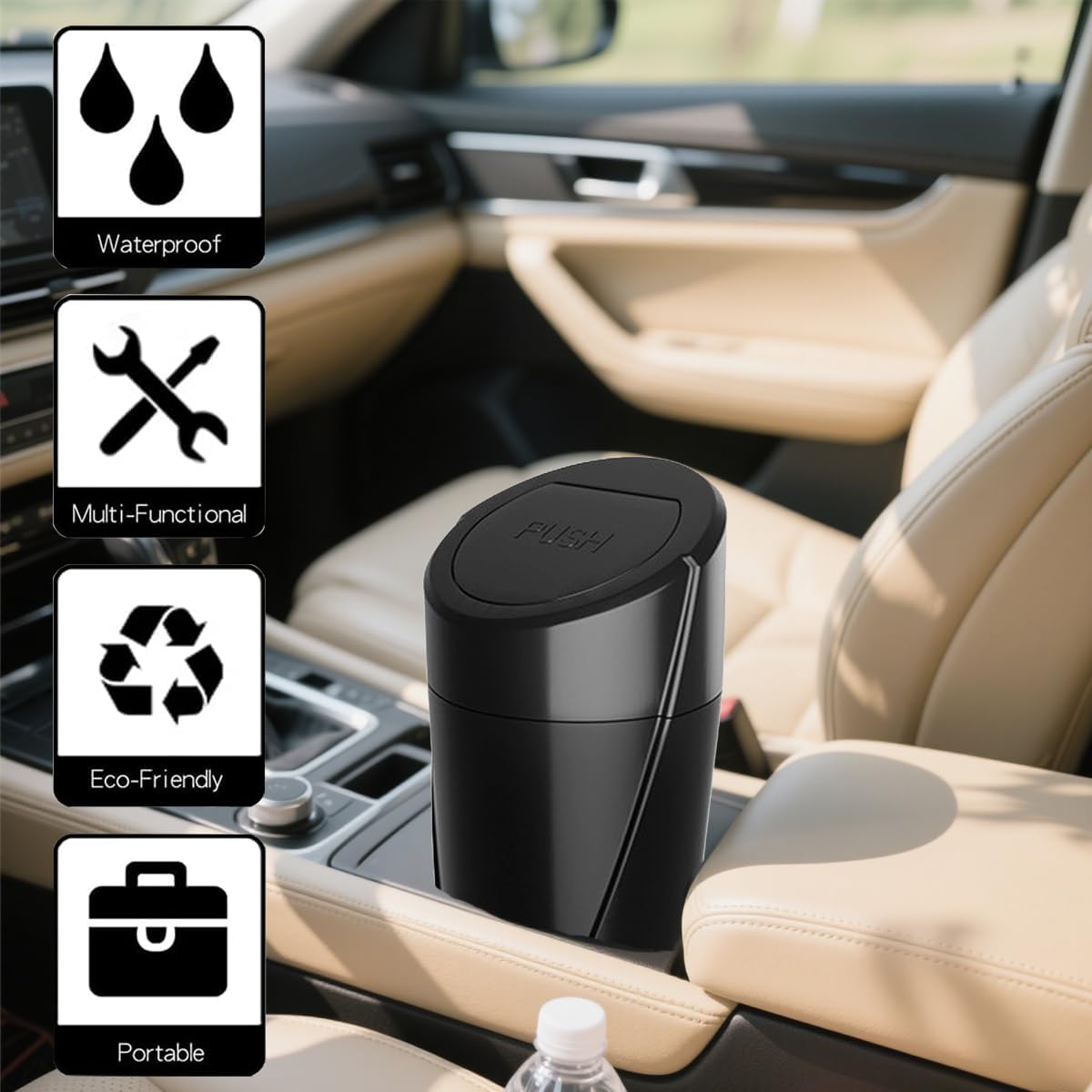 Zpana Car Trash Can with Lid, Leakproof Multifunctional Vehicle Cup Holder Garbage Bin Oraganizer Box with 30PCS Trash Bags, Mini Cute Auto Trash Storage Container, Universal Fit (White)