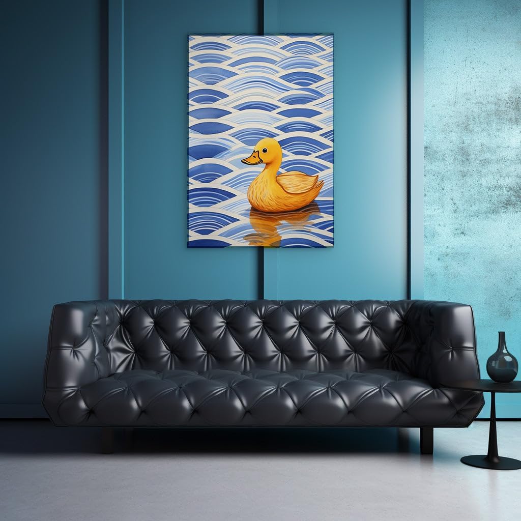 Canvas for Living room. Floating Serenity: A Playful Yellow Rubber Duck Sets Sail on Tranquil Blue Waves, 27 x 18 inch Canvas Wall Art - Ready to Hang - 69x46 cm (27x18 inch)