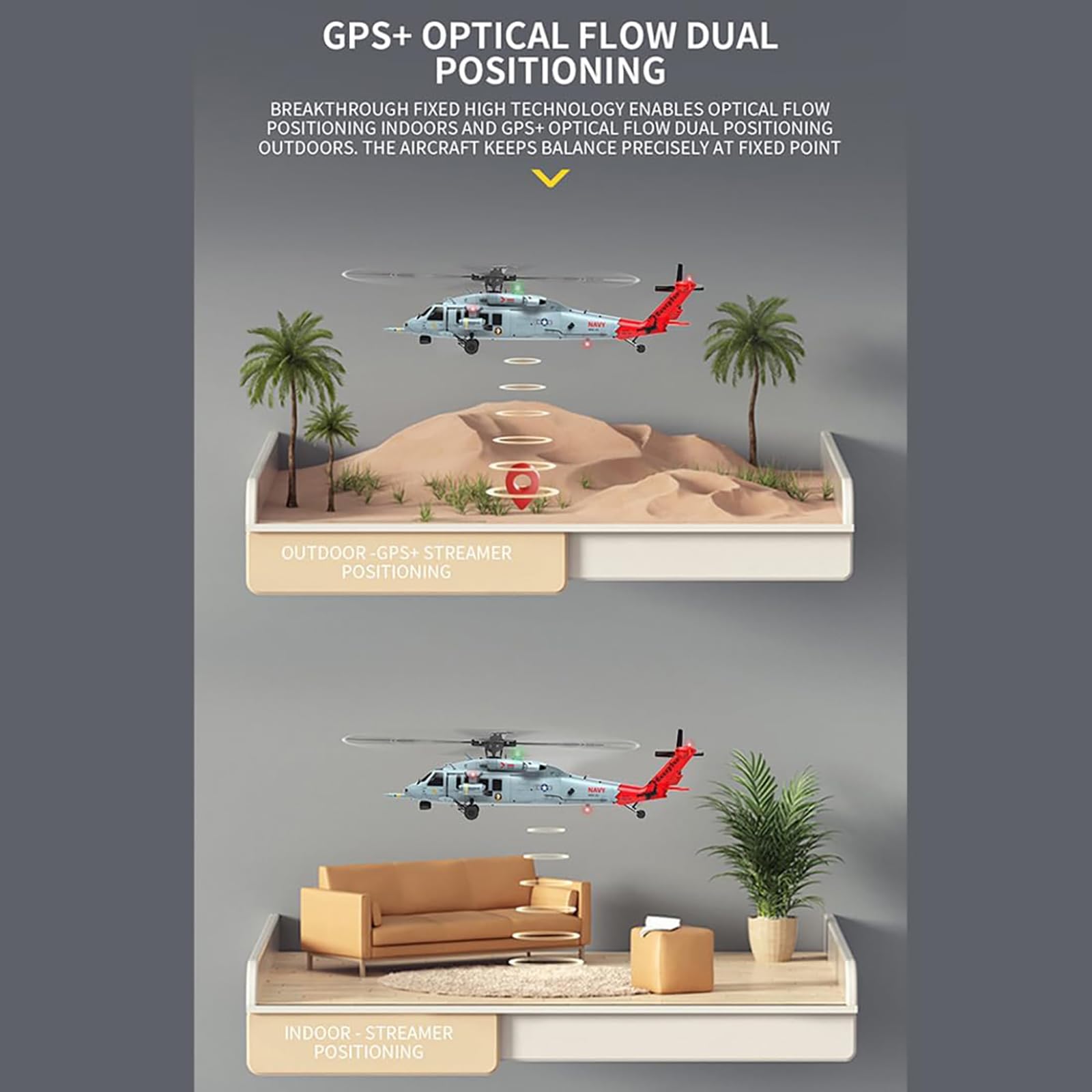 Generico Elicottero RC con Telecamera FPV per Adulti, F09-H SH60 2.4G 8CH Motore Senza spazzole Elicottero Militare, 6G/3D Stunt Copter RC Modello di aeromobile con Controller