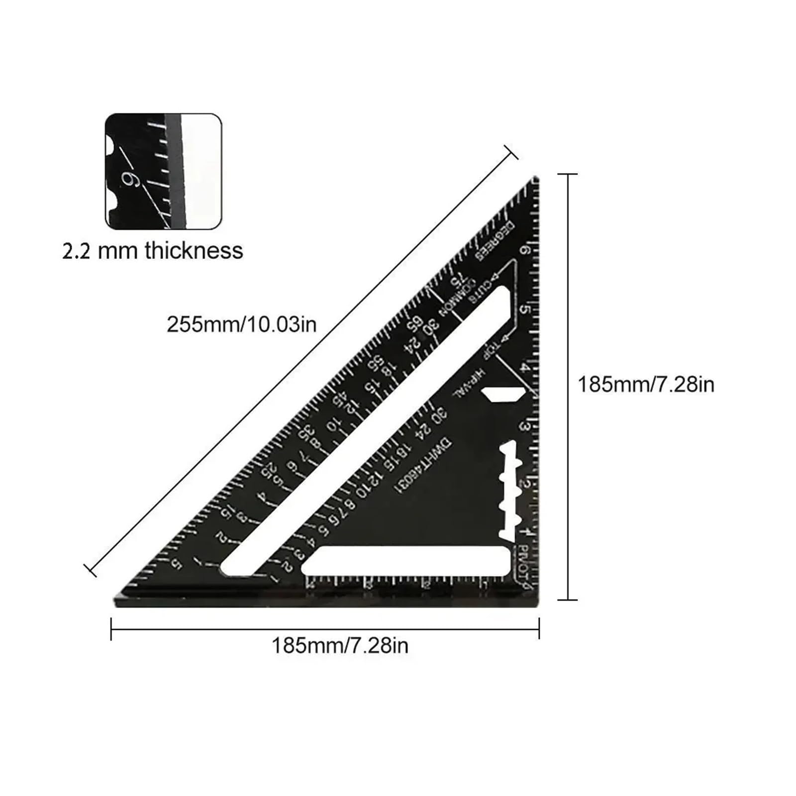 Mikrometer 7 zoll Dreieck Lineal Messung Werkzeug Aluminium Legierung Zimmermann Werkzeuge Zoll Metrisches Winkel Geschwindigkeit Platz Holzbearbeitung(Red-metric)