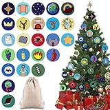 24 Pcs DIY Jesse Tree Ornament Kit for Advent Christmas Jesse Tree Ornaments Calendar Symbols and Bible Stories Templates for Christmas Home Decor