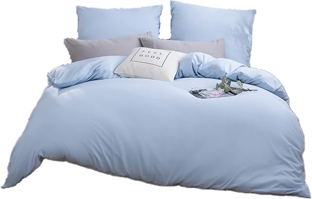 MOHAP Bedding Double Duvet Cover Set 3 PCS Plain Brushed Microfiber Bedding Duvet Cover with Pillowcases Light Blue