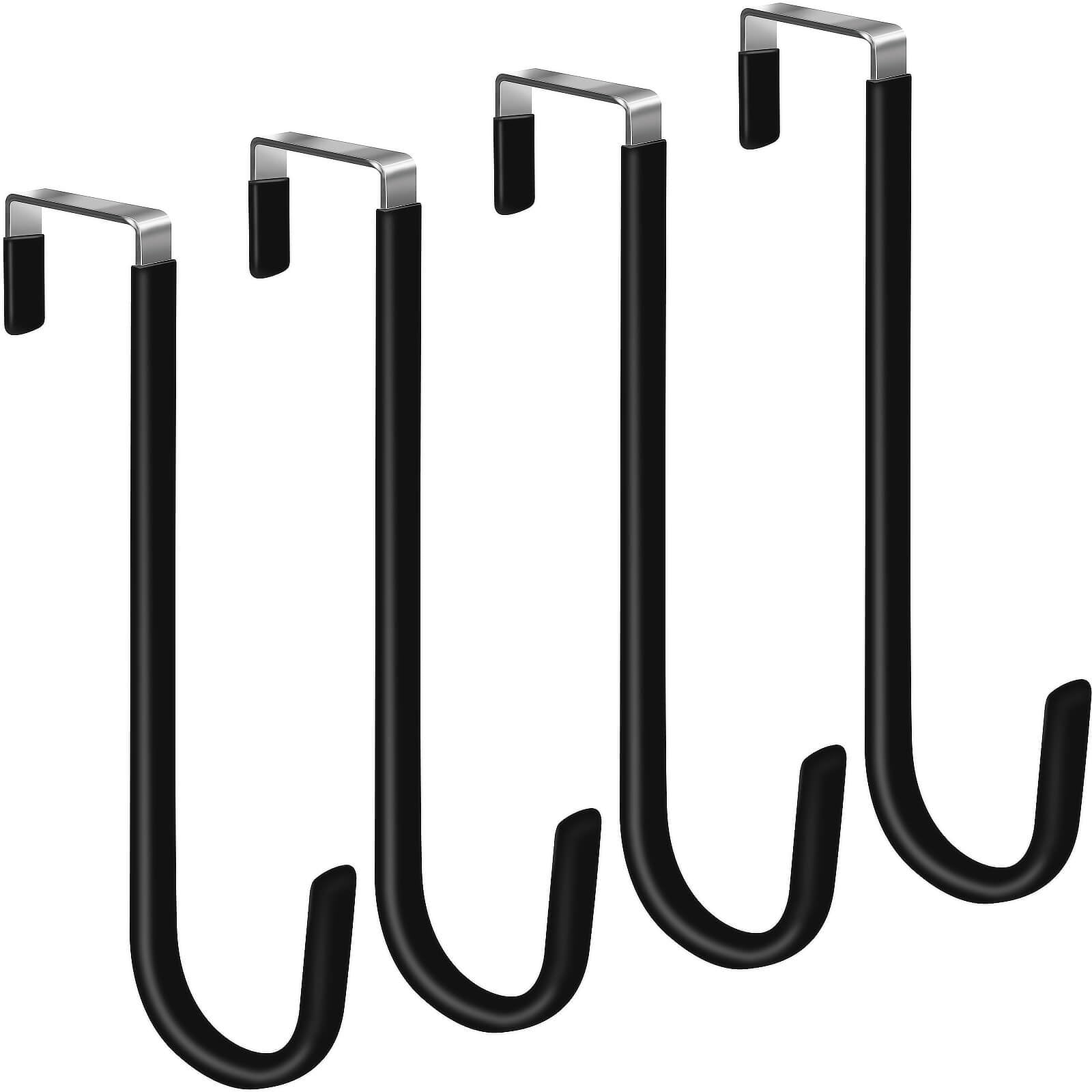 Photo 1 of 4 Pack Over The Door Hooks, Large Door Hanger Hook, Soft Rubber Surface Prevents Scratches, Door Hook for Bathroom, Living Room, Kitchen Hanging Clothes, Towels, Shoe Bag, Hat(Black) Black 7.76" L/1.7 " W (4 Pack)