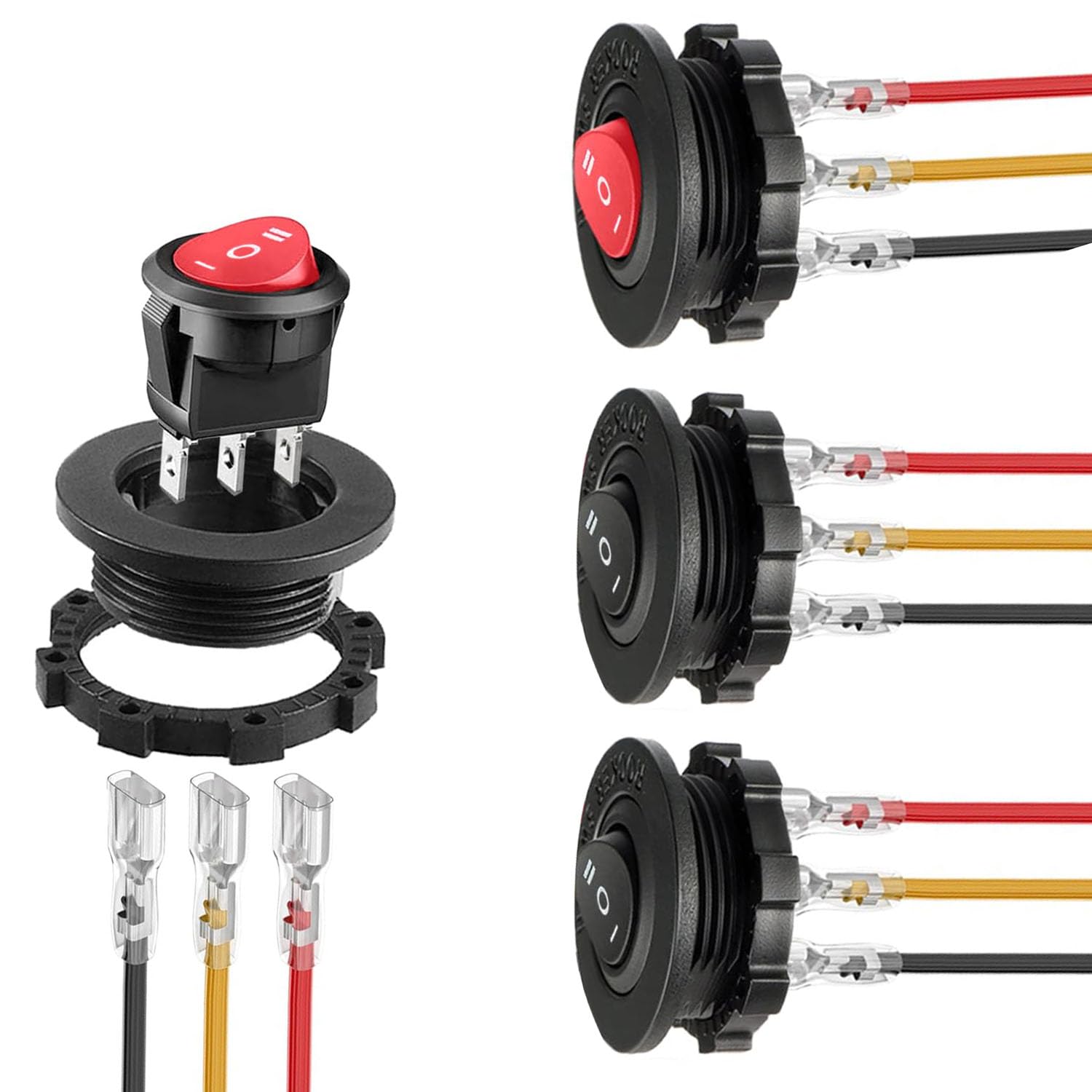 RUNCCI-YUN 4Pcs Interruptor Basculante Redondo, Interruptores de botón 12v, 3 Pines ON/OFF/ON interruptor con Carcasa Para Automóviles, Embarcaciones, Electrodomésticos, 6A / 250v, 10A / 125V