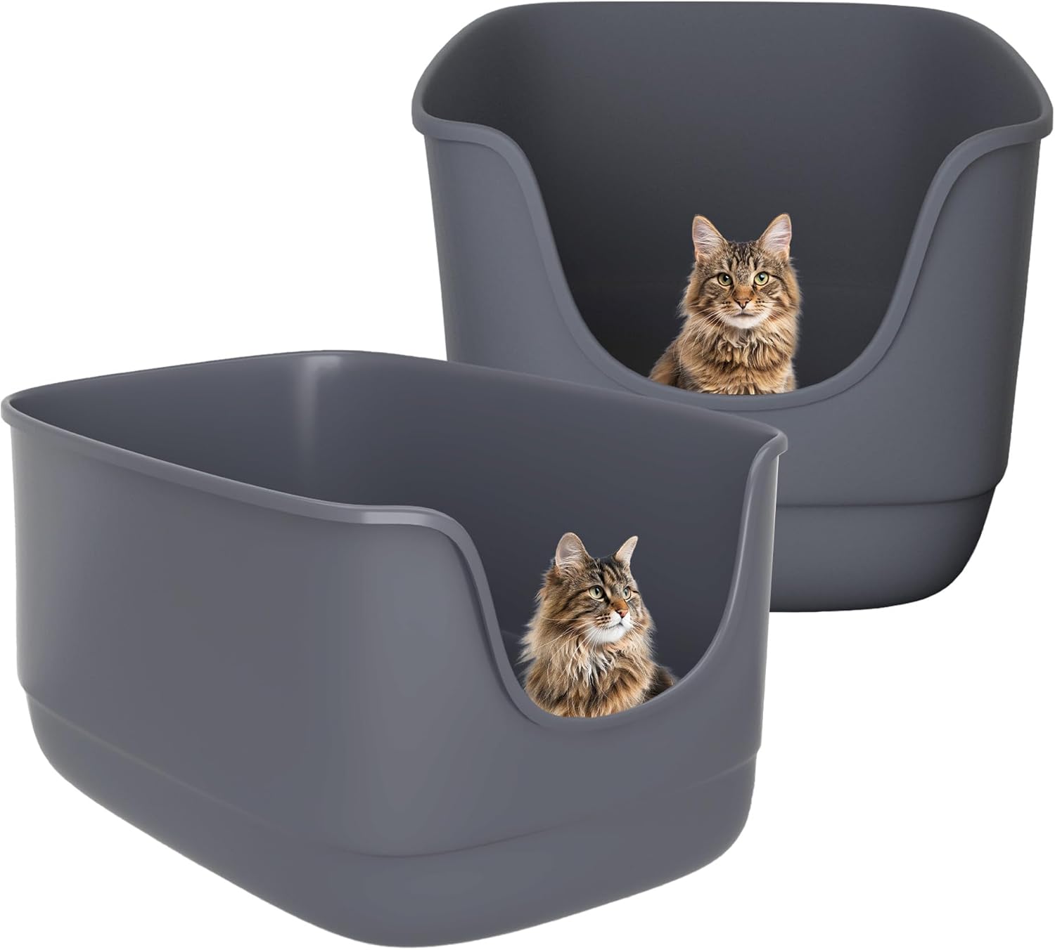 High Sides Cat Litter Box 24.6''Lx18.3''Wx12.2''H Jumbo Litter Pan for Multi Cats Households, Extra Large Open Big Cat Litter Box with High Wall Anti-Splashing for Kitty(Pack of 2)