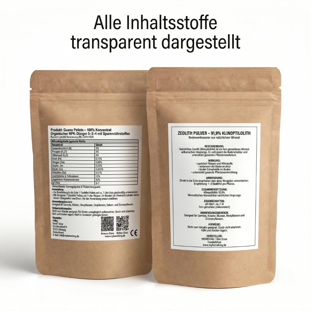 Langzeitdünger für Garten & Hochbeet – Guano Pellets + Zeolith Pulver als Bodenaktivator, Bodenverbesserer und Nährstoffspeicher – 7,5 Kg – Don Grow