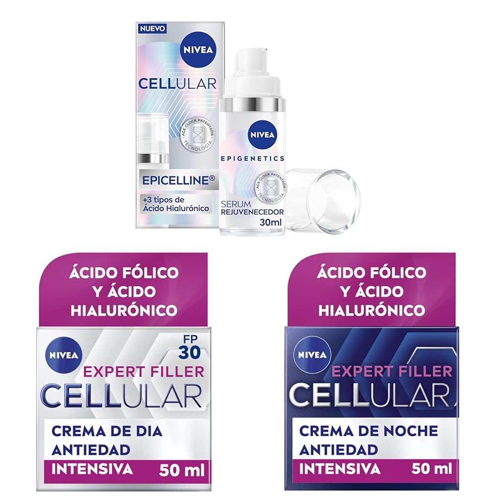 Pack Rutina NIVEA Cellular Epigenetics - Serum Facial Rejuvenecedor con Epicelline + Crema de Día FP30 Antiarrugas + Crema de Noche Antiarrugas