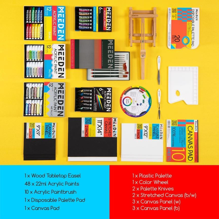 MEEDEN 72PCS Deluxe Acrylic Paint Set, Artist Painting Kit with Beech Wood Tabletop Easel, 48 Colors x 22ml Acrylic Painting Set, Canvas, Paint Brushes, Art Supplies for Adults, Beginners - Image 2