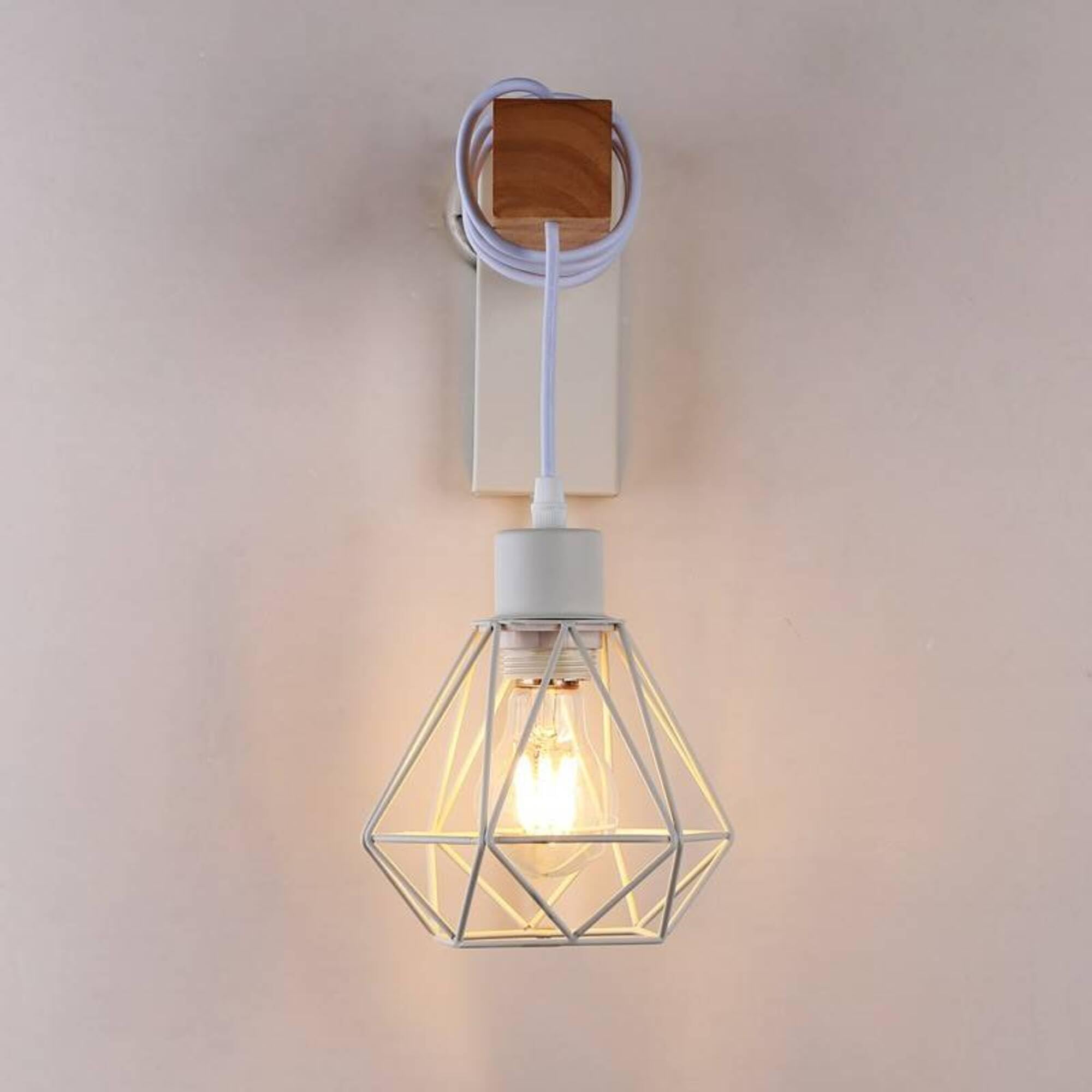 B·LED BARCELONA Applique Murale Vintage Industrielle Bois Et Acier - Lampe Rétro E27 - Noir