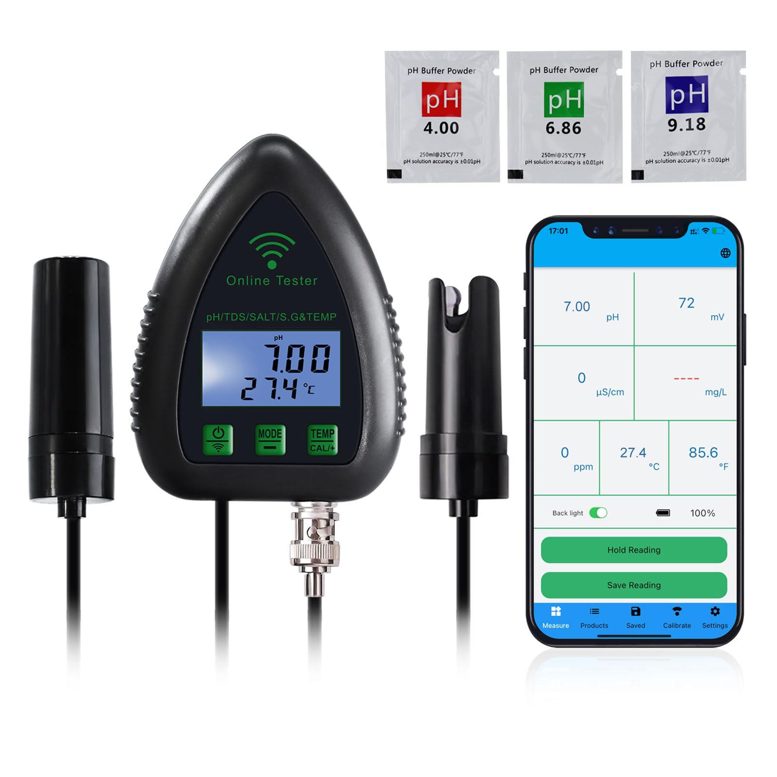 5 en 1 pH TDS SG probador de salinidad de temperatura Tester Datalogger probador de calidad del agua para acuarios acuicultura, estanques etc. Monitoreo remoto inteligente