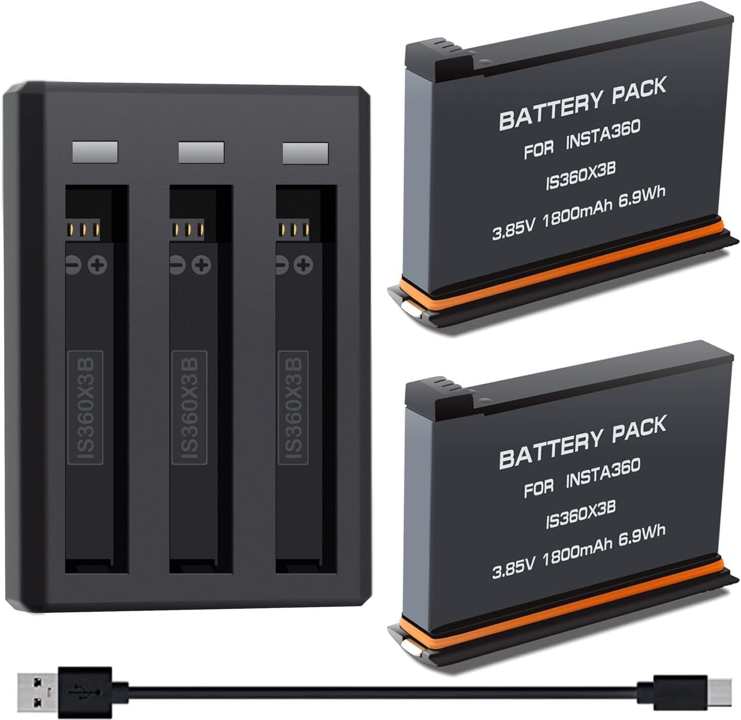 Burflo 1800mAh Replace for Insta360 X3 Rechargeable Battery(2 Pack) and 3-Channel USB Fast Charger Compatible with Insta 360 ONE X3 Original Battery and Charger Accessories