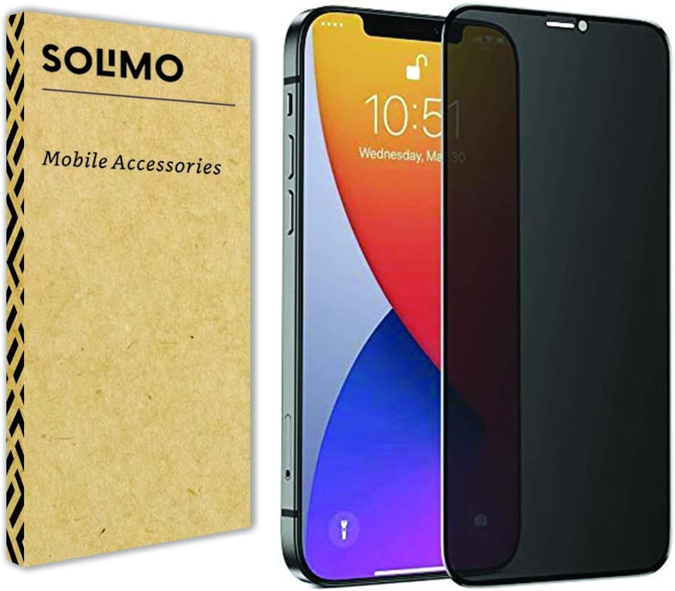 Amazon Brand - Solimo Privacy Tempered Glass Screen Protector For iPhone 12 and 12 Pro (6.1 Inch) | Edge-To-Edge Protector | Easy Installation Kit | Anti-Spy