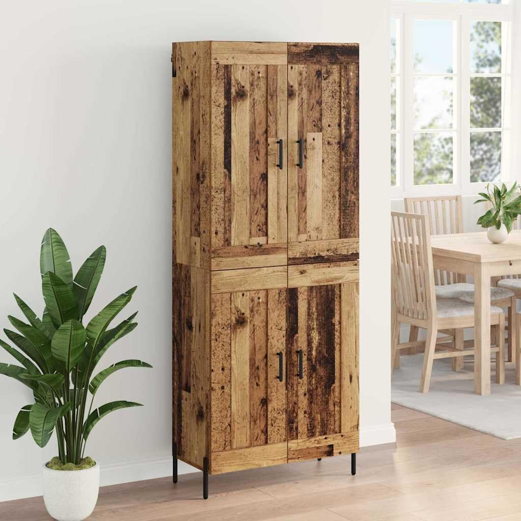 Komoda Highboard z materiału drewnopochodnego z 2-częściowego zestawu, wysokość 180 cm, 4 drzwi na zawiasach, stabilna metalowa rama, uniwersalna szafka do kuchni i salonu do przechowywania i