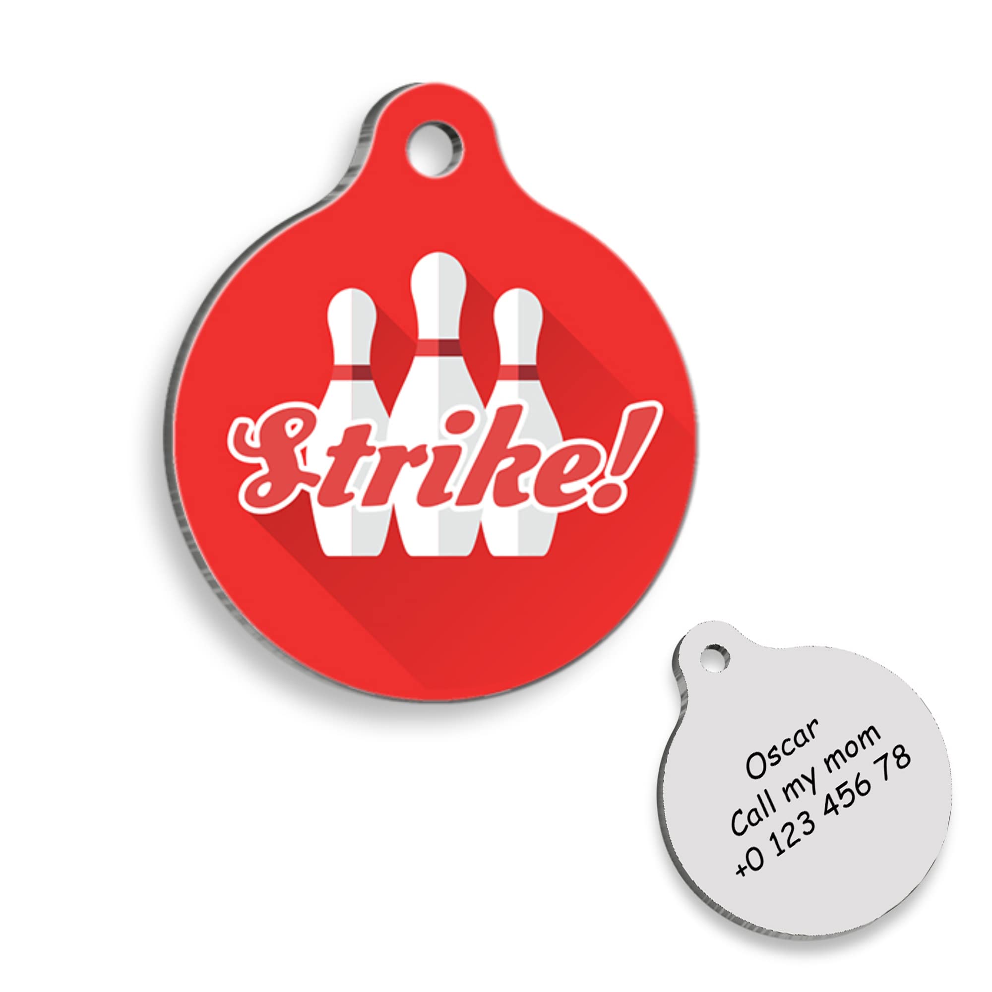BOWLING Strike Personalized Dog Tag - Custom Name Tag - ID Tag for Dog & Cat - Customized Pet Tags - Dog & Cat Name id Tag - Dog Name Tag - Engraved Dog Tag