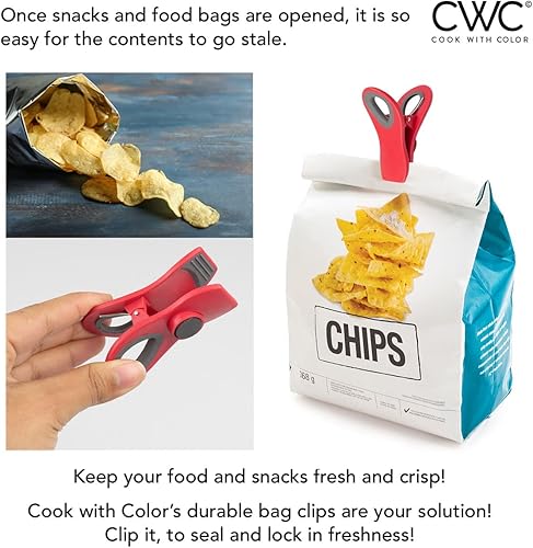 Miniatura 36 de COOK WITH COLOR Clips para bolsas con imán, clips para alimentos, clips para chips, clips para bolsas para almacenamiento de alimentos con agarre