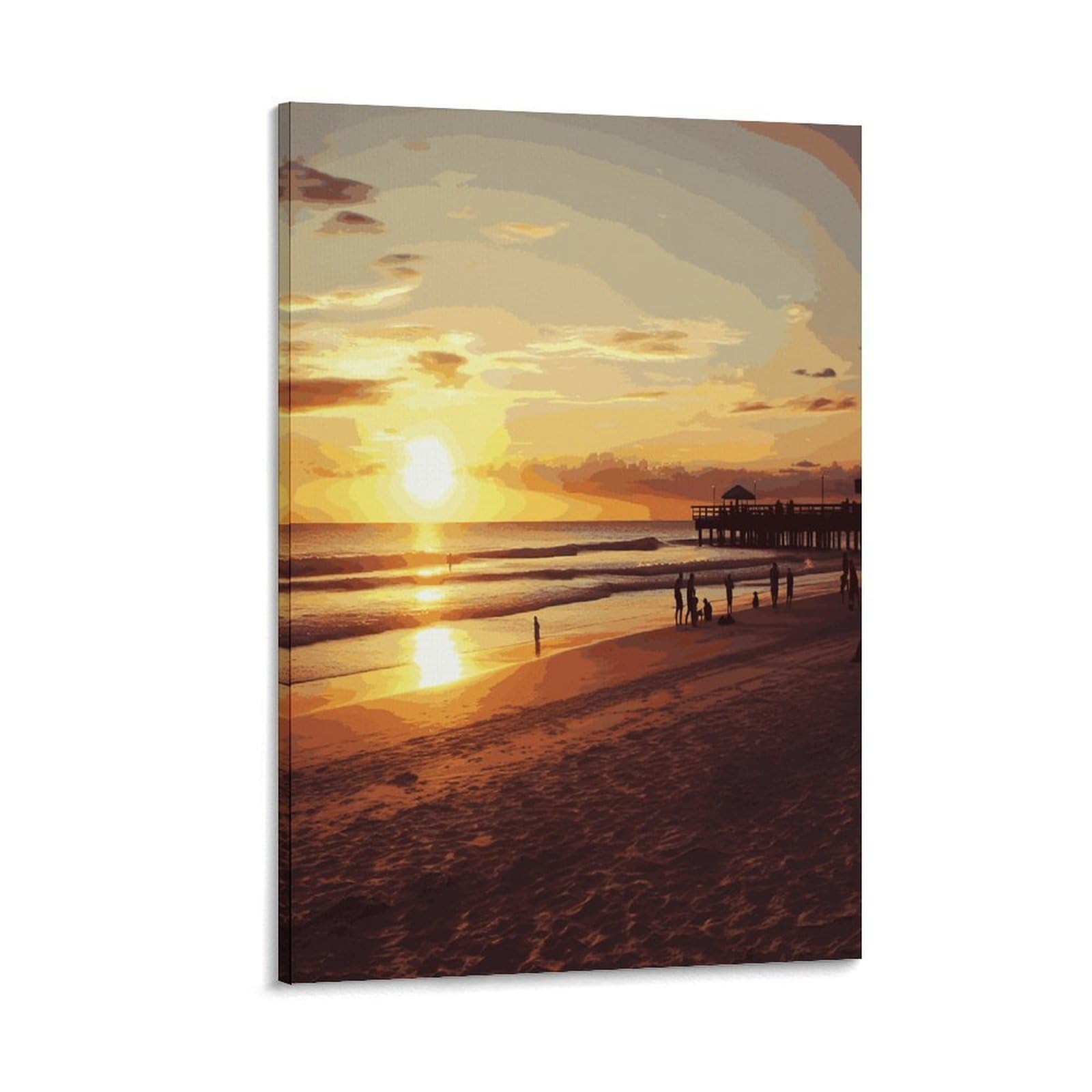 LDGSUPH Sunset Beach Canvas Wall Art Prints Hangable Decor Painting for Wall Prints Painting Artwork Modern Decorative Artwork Ready to Hang Wall Pictures for Home Decor 24x36inch(60x90cm)