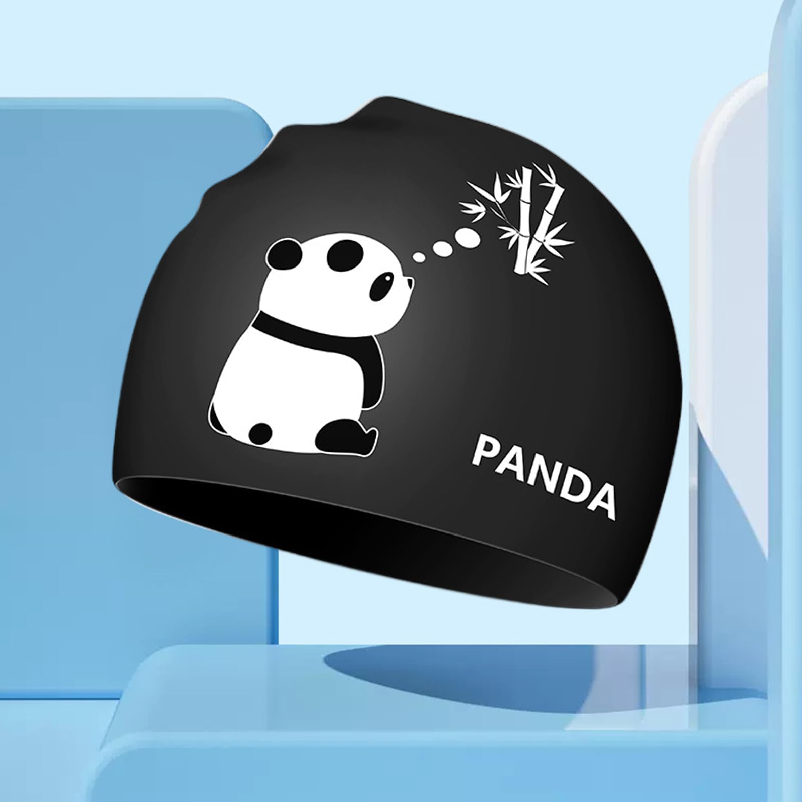 Cuffia da nuoto da donna e uomo con motivo Panda, in silicone, impermeabile, per capelli corti/lunghi, allenamento professionale e competizione - 4