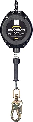 Guardian Protección contra caídas 42001 Velocity Cable SRL 20 pies Línea de vida autorretráctil con mosquetón y conector