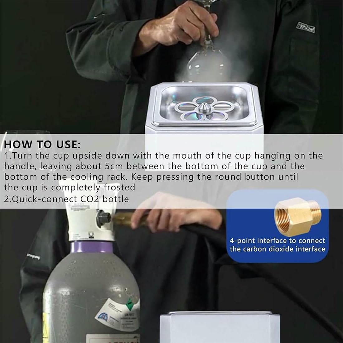 Refrigeratore per Bicchieri CO2,Glass Chiller Istantaneo,Congelatore Rapido in 6 Secondi a -40°c con Luce LED, Refrigeratore per Bicchieri da Bar per Vino, Cocktail, Champagne, Birra