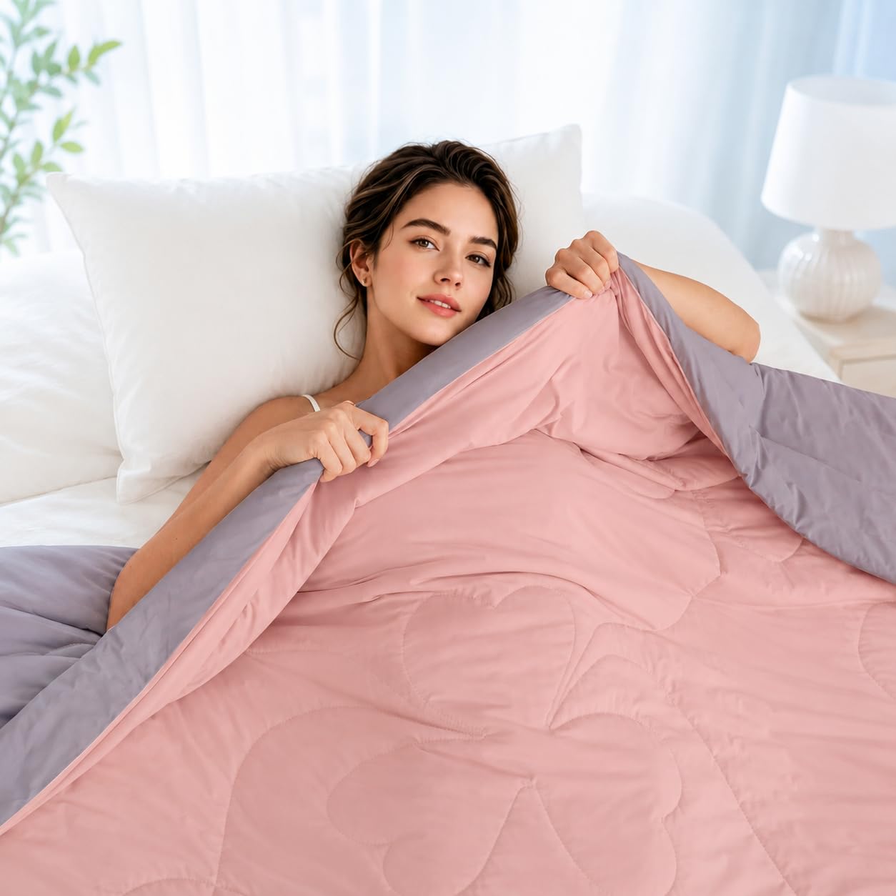Arrylins Cooling Blanket 230x230 cm for Hot Sleepers, Clover Pink