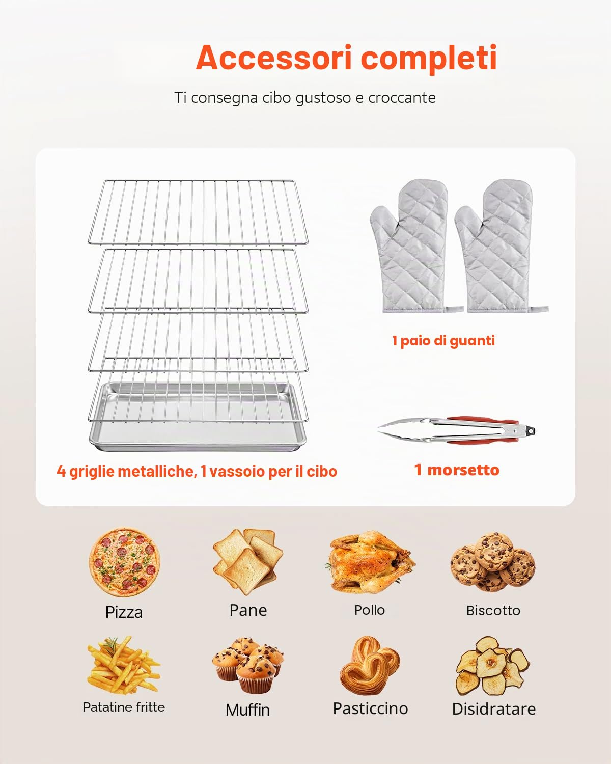 VEVOR Forno a Convezione Commerciale 58 L, Forno Tostapane a 4 Ripiani 2800 W con Porta in Vetro Temperato, Griglie Metalliche Vassoio per Clip Guanti Forno Elettrico in Acciaio Inox per Ristorante