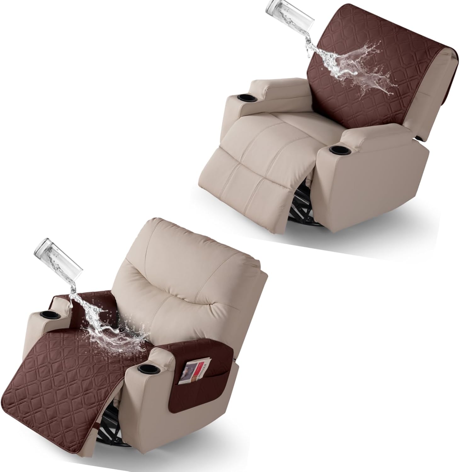 VANSOFY Recliner Chair Covers 100% Waterproof, Upgraded Split Design Furniture Protector for Pets, Dogs(Coffee)