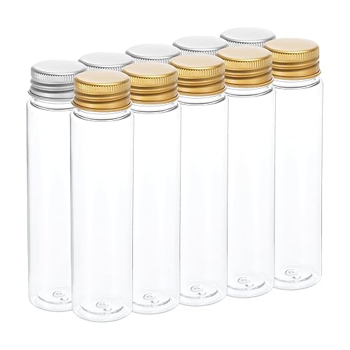 PATIKIL Tubos de ensayo de plástico de 2.7 fl oz con tapas de rosca, 10 tubos de 5.039 x 1.299 in para decoración de fiestas científicas,