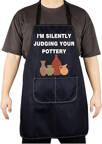 CENWA Delantal de artista de cerámica con bolsillos, regalo para amantes de la cerámica, delantal de cocina ajustable para profesor de cerámica,