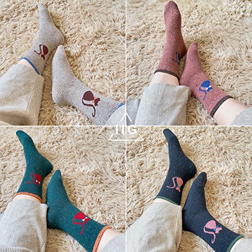 Image of IIG Cute Warm Wool Socks for Women Super Cozy Thick Crew Winter Socks Gifts, 5 Pairs