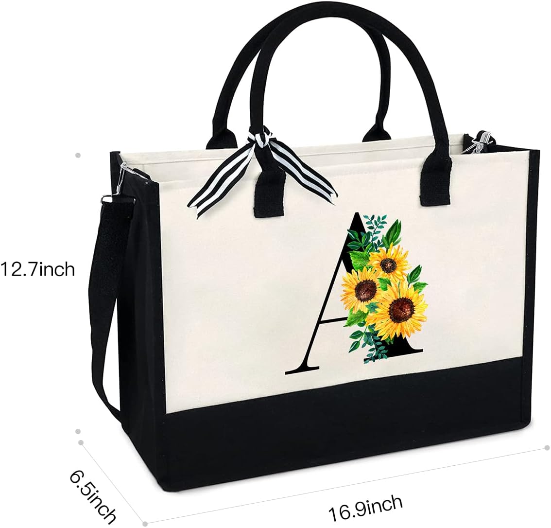 Sunflower Tote with Zipper Pocket, 13oz Monogram Tote Bags for Women, Birthday, Christmas, Teacher Gifts - Image 4