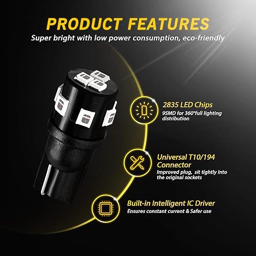 Miniatura 35 de AUXLIGHT 194 168 2825 T10 - Bombillas LED para interior, color blanco, rojo, ámbar y azul, luces súper brillantes de repuesto para domo, puerta