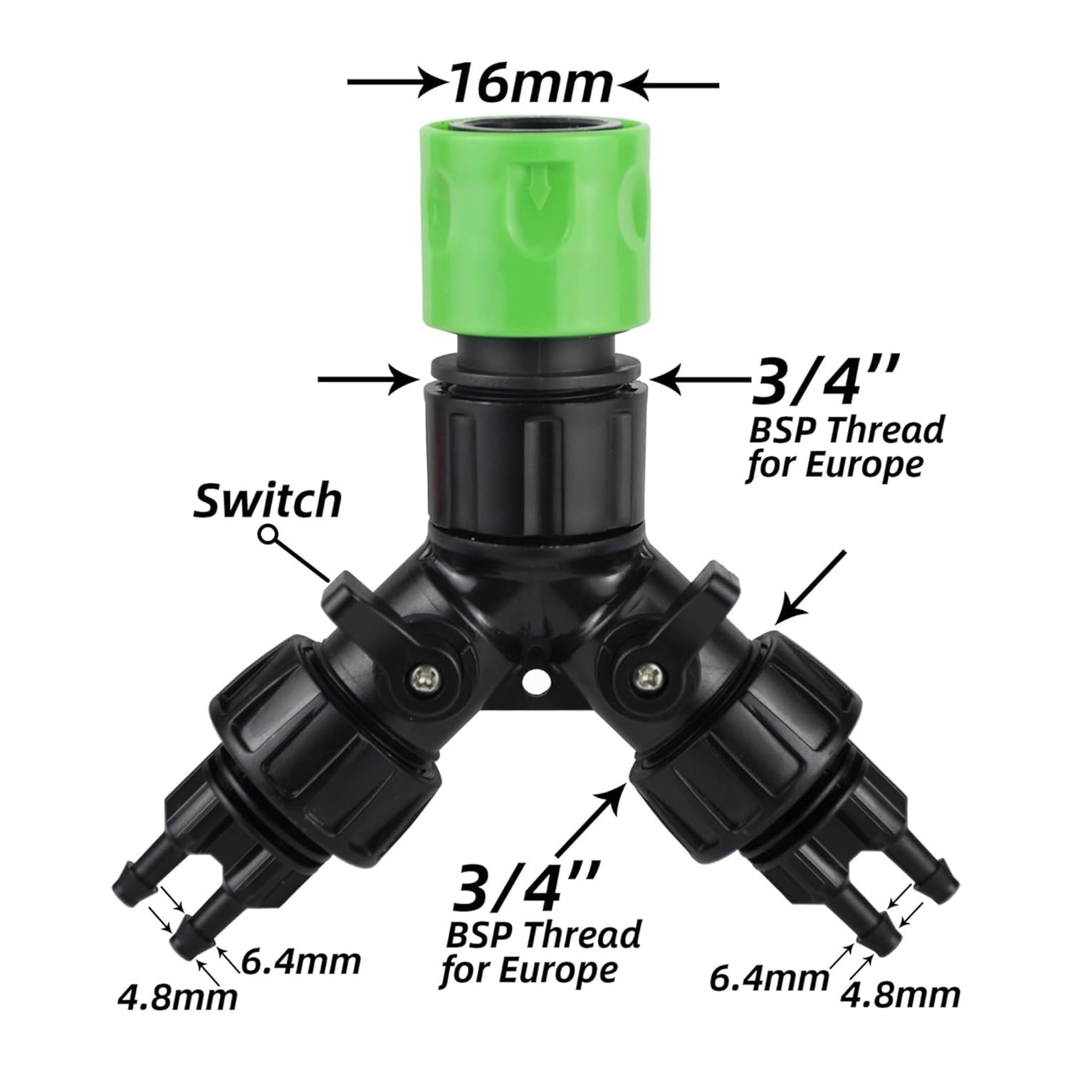 Drip Irrigation Tap Adapter 4-Way Splitter for Garden 1/4'' Hose Automatic Watering System Kit Bonsai Pot Plant Greenhouse