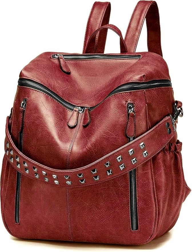 Women PU Leather Backpack with Studs, Scratch-Resistant-image-17