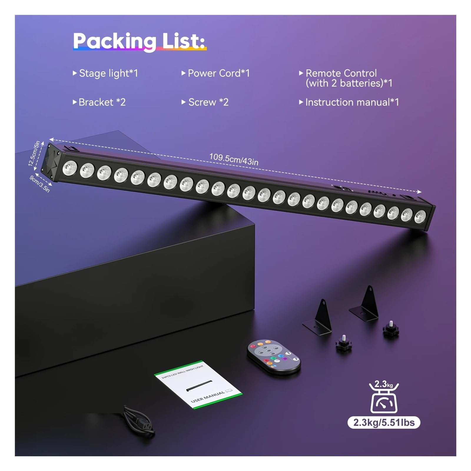 Światła dyskotekowe 2 szt. 60 W RGB 24LED Wall Wash Light Bar z em DMX Stage Light Bar na wesele, kościół, muzykę, taniec, DJ, imprezę