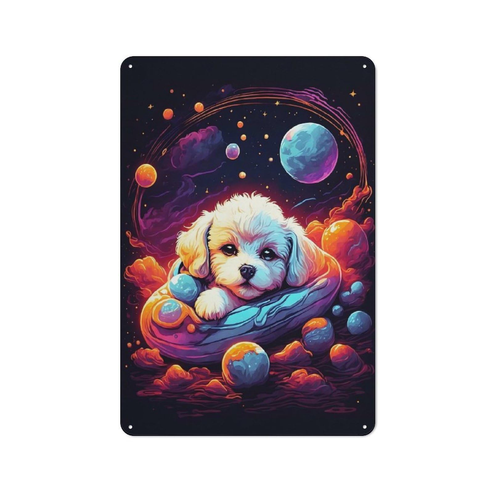 Junmoney Bichon Frize Puppy Vintage Tin Sign 30X20cm For Hobby Room Or Studio, A New Home Present For Creative Interior Collectors