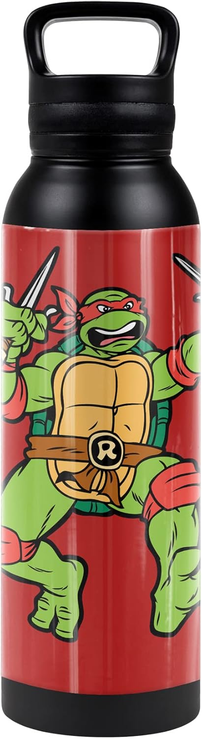 Teenage Mutant Ninja Turtles TMNT OFFICIAL Raph And Logo 24 oz Insulated Canteen Water Bottle, Leak Resistant, Vacuum Insulated Stainless Steel with Loop Cap