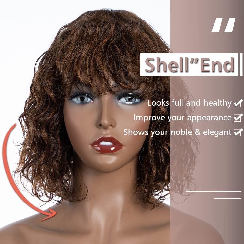 Amazon.com : FASHION IDOL Bob Curly Human Hair Wig with  display picture 2