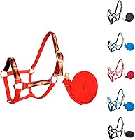 Vista 1 de Tahoe Tack Arnes de nylon mini con patrón para caballo con muserola acolchada y cuerda de nailon de agarre suave de 7' - Garantía de 6 meses