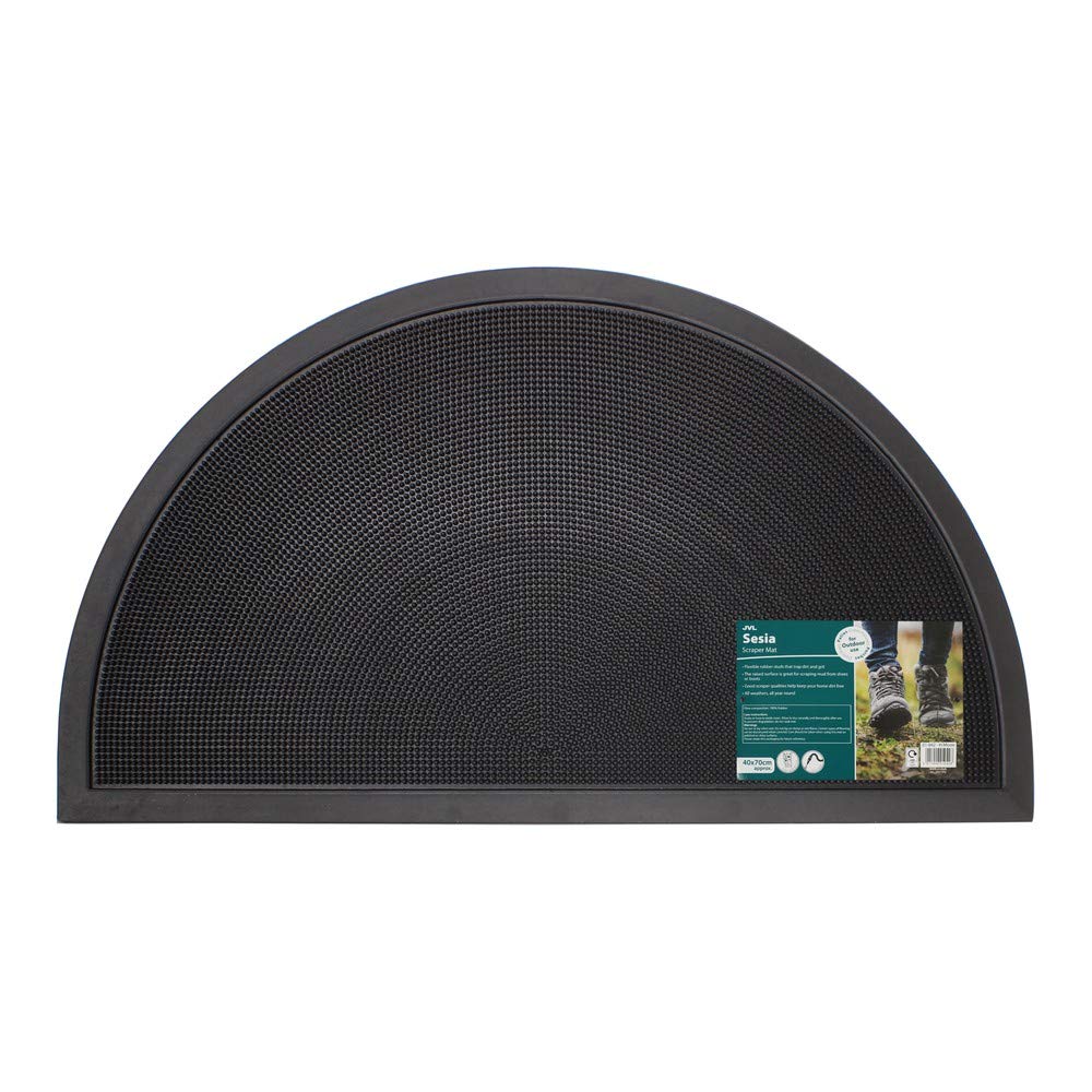 Jvl Black Sesia Rubber Stud Half Moon Outdoor Scraper Doormat, 40X70cm - 1